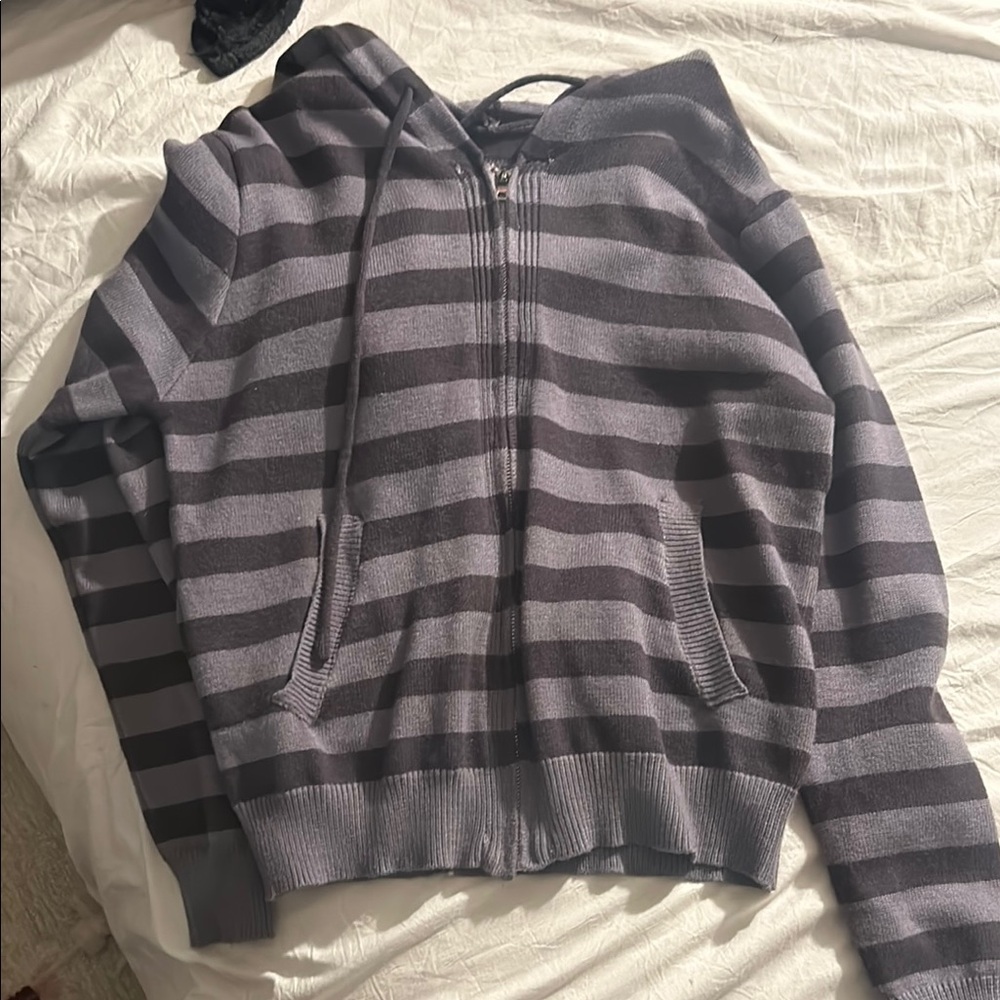 Gray Striped Zip-Up Hoodie